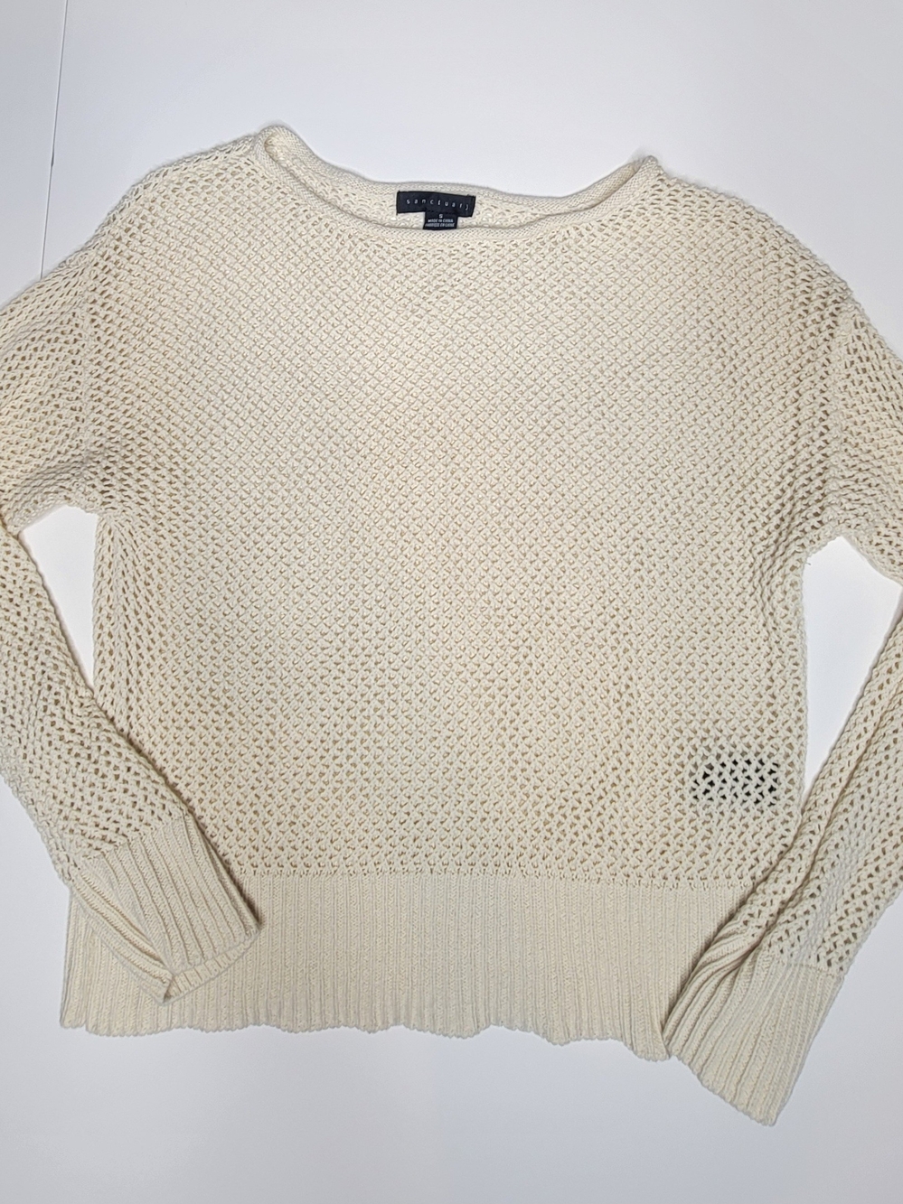 Sanctuary Size S Cottagecore Cream Open-Knit Crewneck Sweater